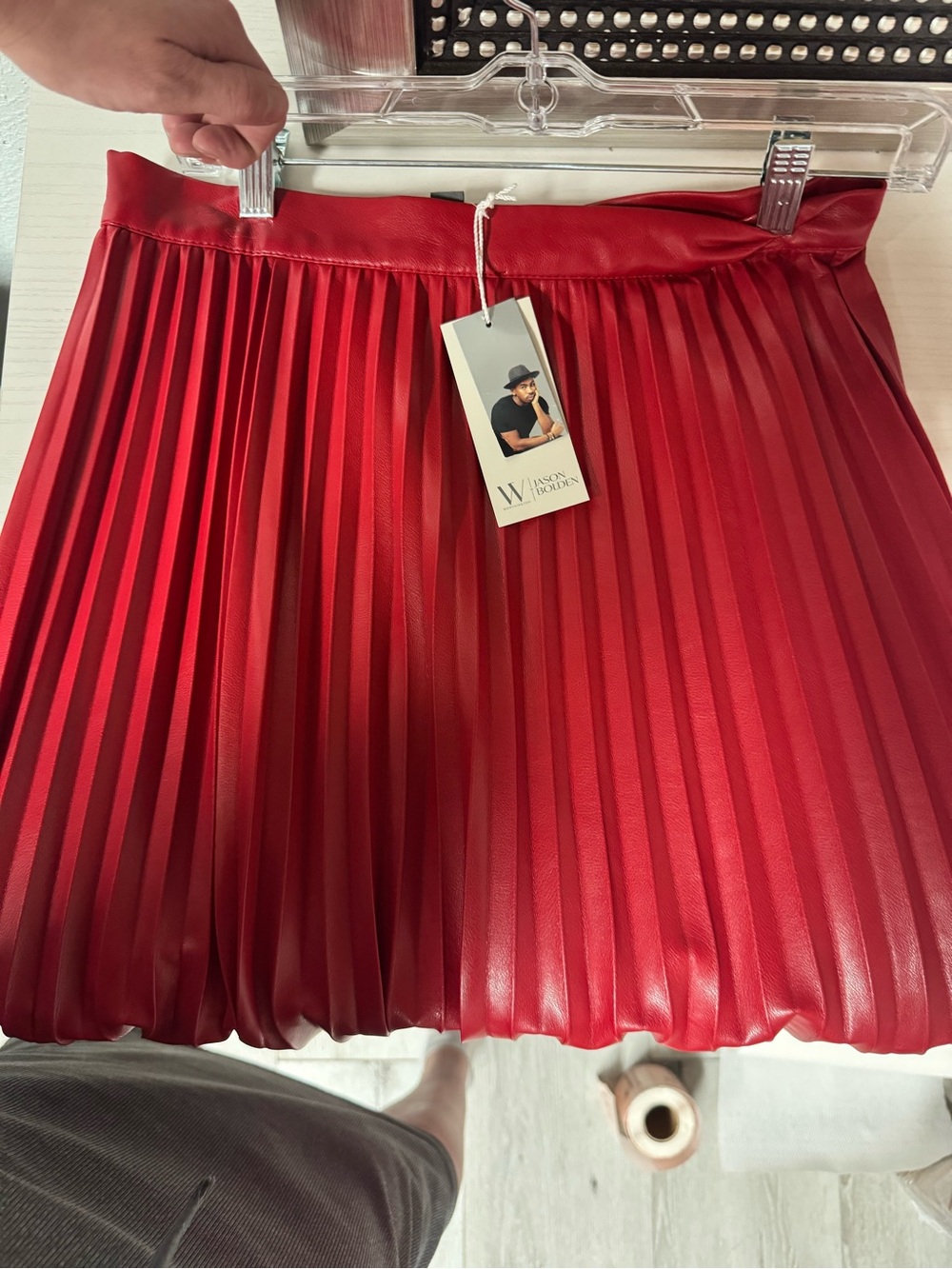 Worthington Winston Porter Pleated Red Faux-Leather Mini Skirt